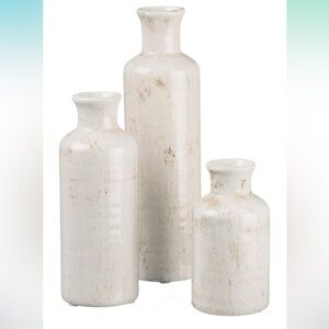 Farmhouse Ceramic Rustic Vases - Set of Three in Distressed Off-White